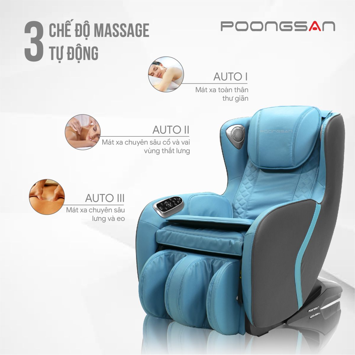 Ghế massage Poongsan MCP-129 sở hữu 3 chương trình massage tự động