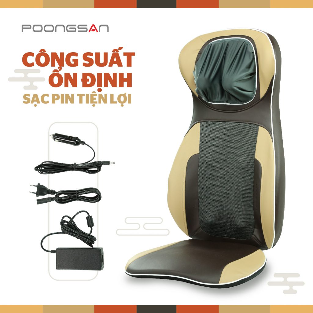 Công suất của đệm massage Poongsan MUP-104 ổn định, sạc pin tiện lợi dễ sử dụng