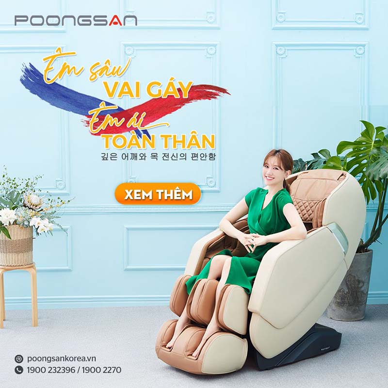 Ghế massage Poongsan giúp giảm nguy cơ hội chứng đau cổ vai gáy 